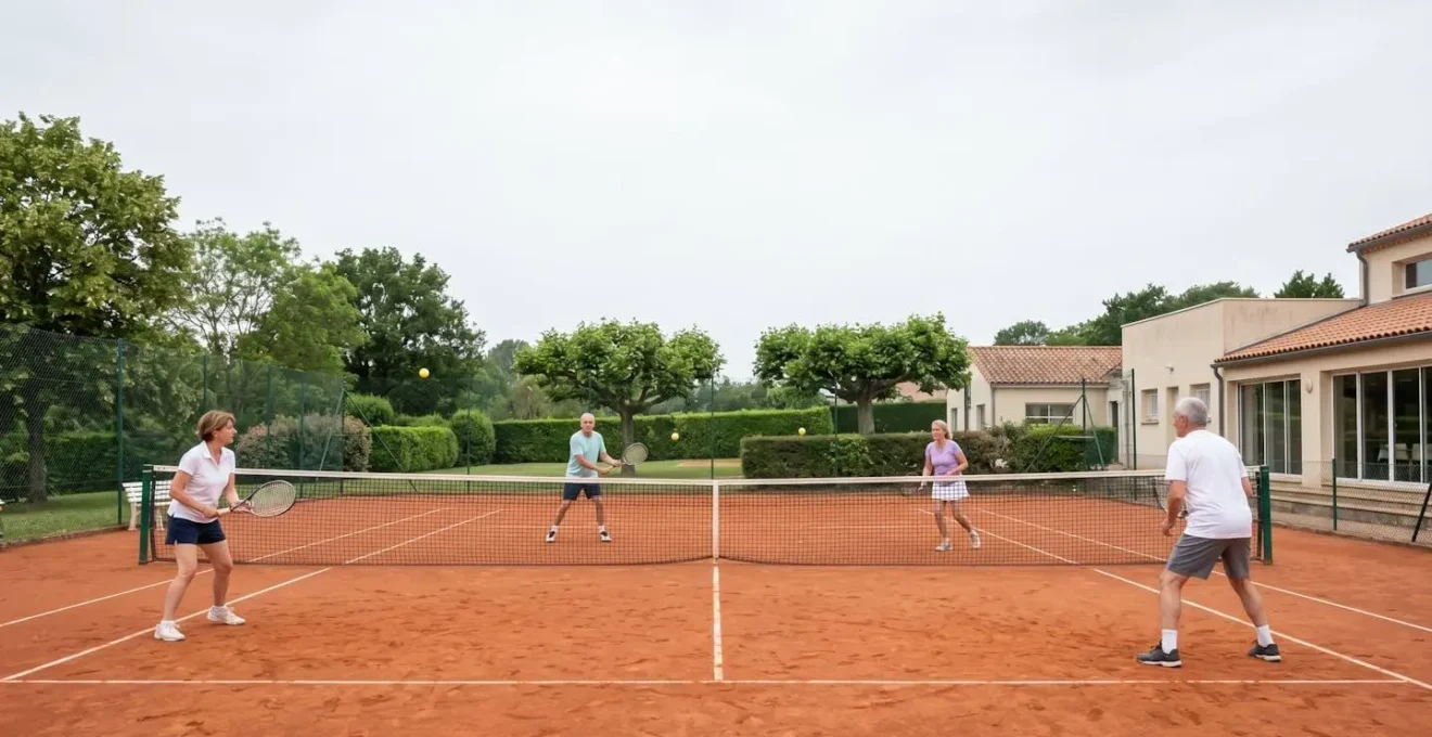Séance de tennis adulte utilisant des balles adaptées pour faciliter l'apprentissage progressif