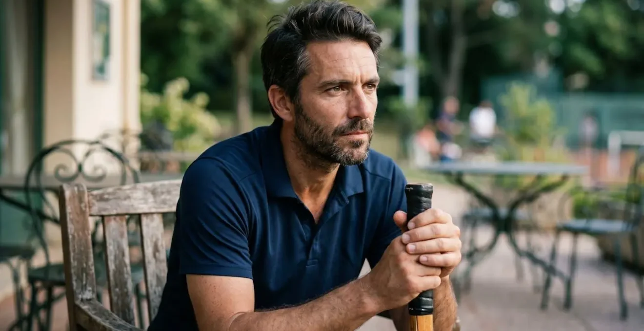 Joueur de tennis en attente avant son match lors d'un tournoi amateur français