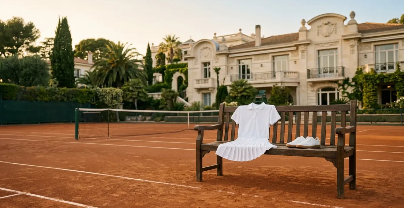 Ambiance raffinée d'un club de tennis français incarnant l'élégance intemporelle et les codes vestimentaires