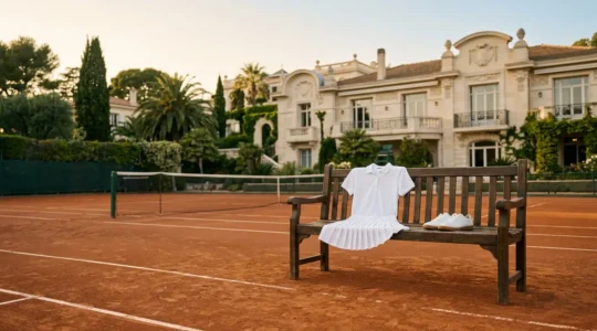 Ambiance raffinée d'un club de tennis français incarnant l'élégance intemporelle et les codes vestimentaires