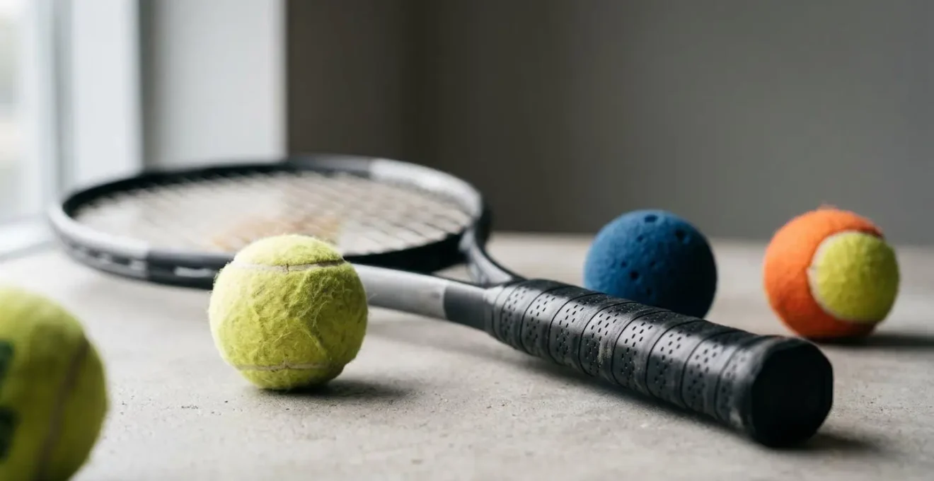 Équipement de tennis adapté avec raquette à équilibre en manche et balles souples pour prévenir les blessures