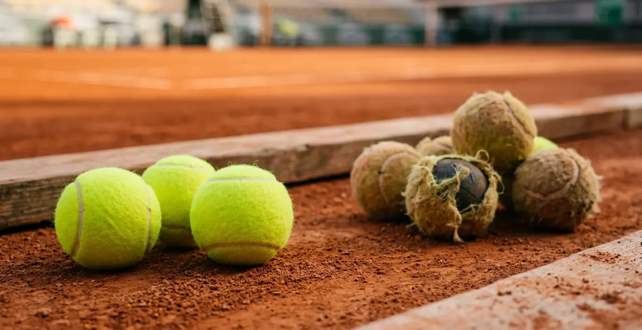 Gros plan sur des balles de tennis neuves et usées illustrant l'impact de la qualité sur la santé des joueurs