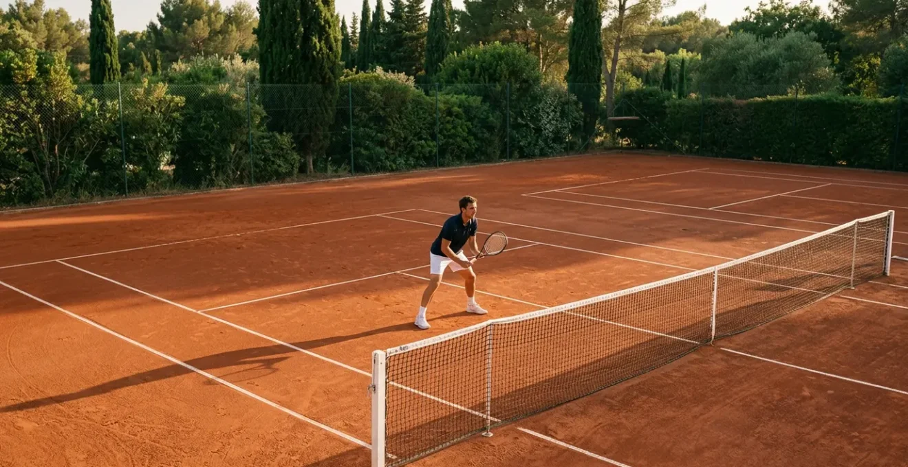 Joueur de tennis en action couvrant le terrain avec une posture tactique et stratégique