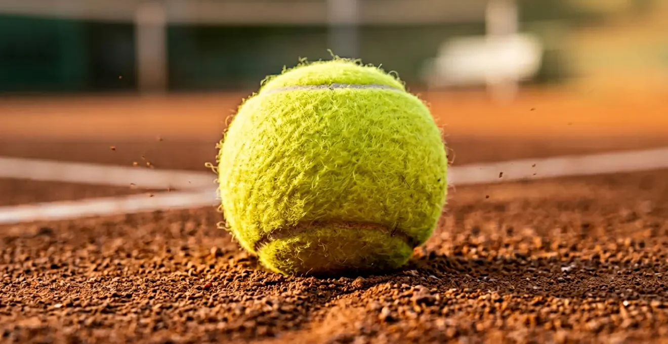 Gros plan sur une balle de tennis rebondissant sur une surface de court