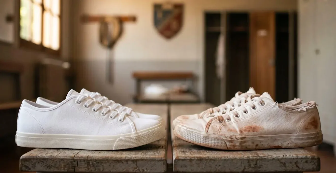 Mise en scène illustrant le concept d'alternance de deux paires de chaussures de tennis pour prolonger leur durée de vie