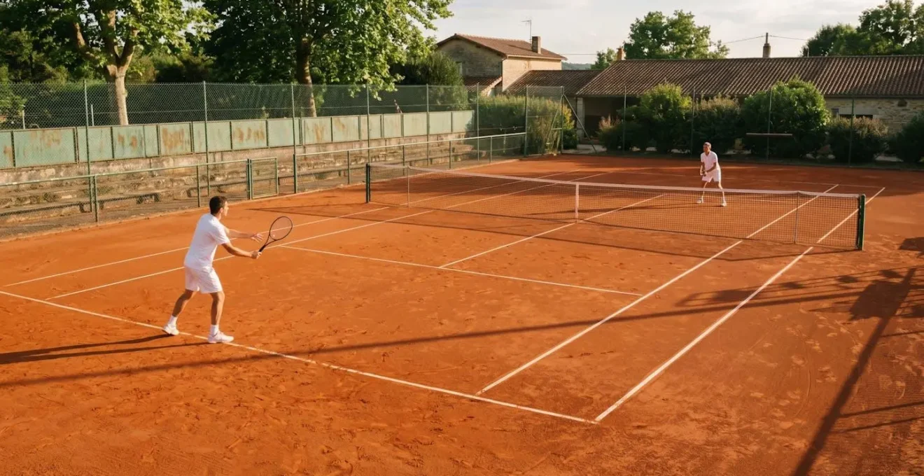 Deux joueurs de tennis s'échauffant sur un court en terre battue français pendant les 5 minutes réglementaires