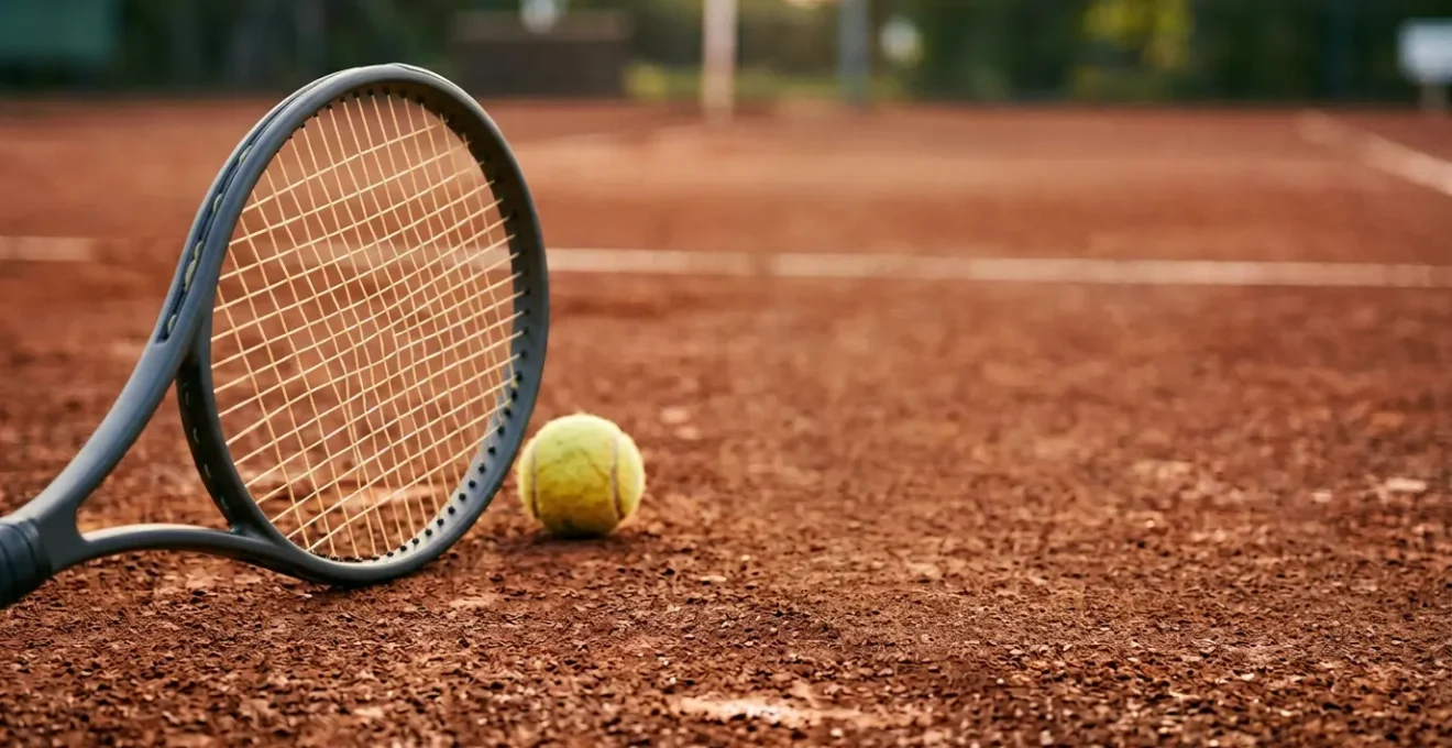 Surface de frappe d'une raquette de tennis avec cordes tendues et balles de tennis, illustrant la relation entre la taille du tamis et la performance